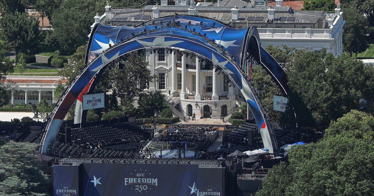 The Latest: Trump celebrates his 80th birthday with a UFC cage fight at the White House