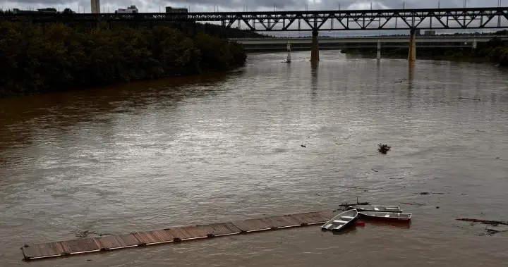 Entire dock, with boats attached, swept away after heavy rainfall in Edmonton