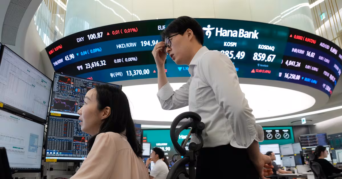 World markets are mixed while Korean shares slump despite an AI