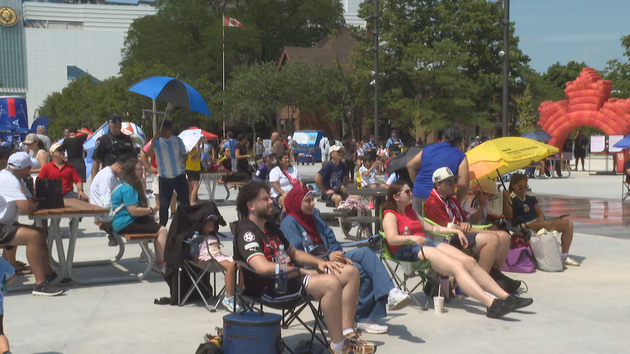Fans brave the heat to watch England v. Argentina World Cup game at City Hall Square
