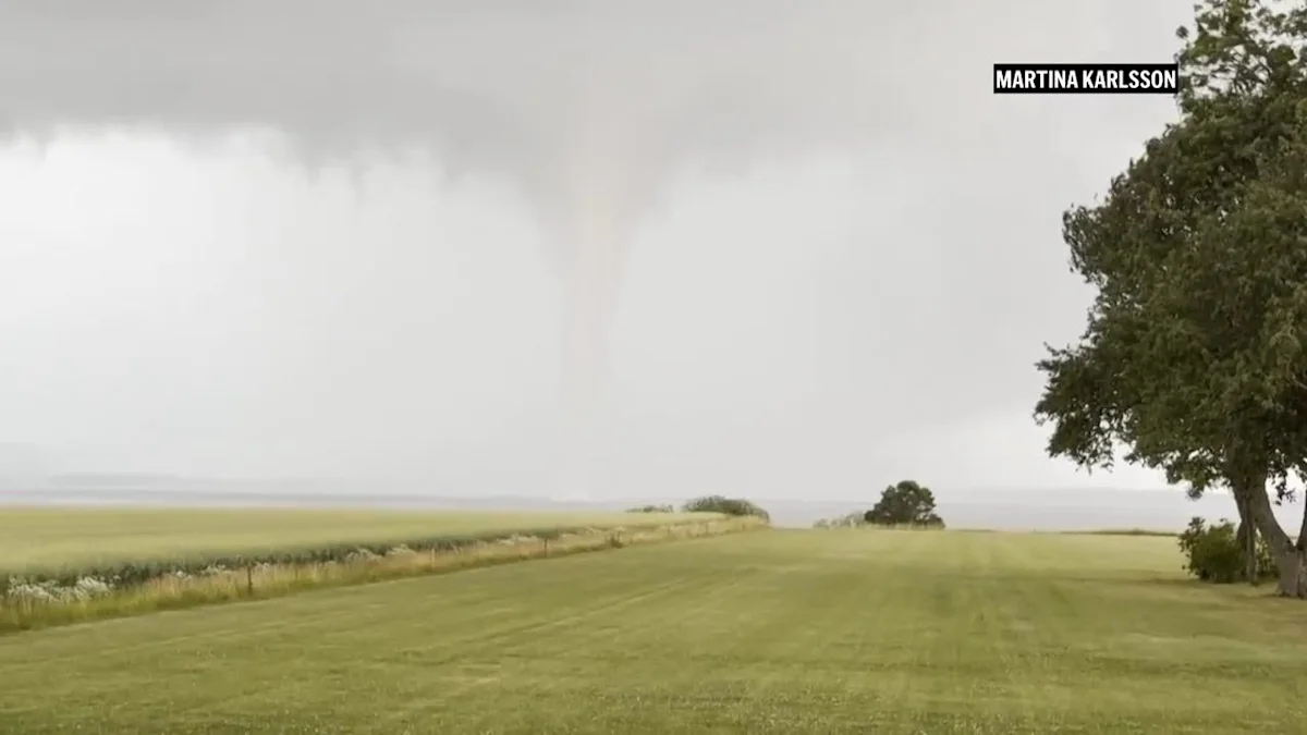 Rare double tornado whirls through field in western Sweden