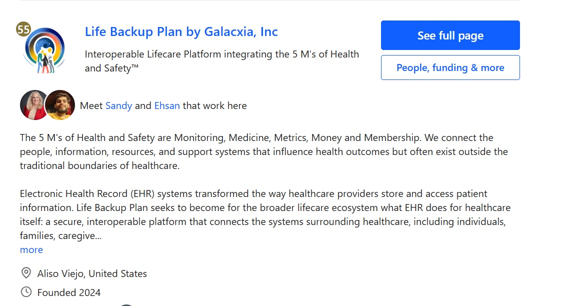 F6S Ranks Life Backup Plan 55th in Health and Wellness