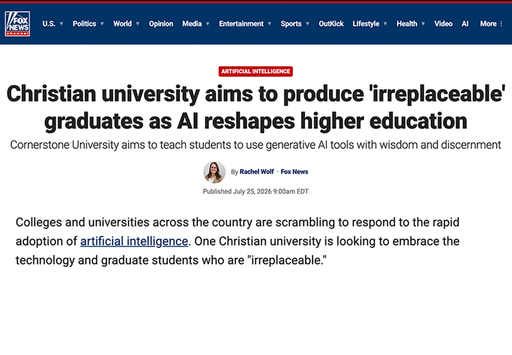 Fox News Features Cornerstone University's Vision for Artificial Intelligence in Higher Education