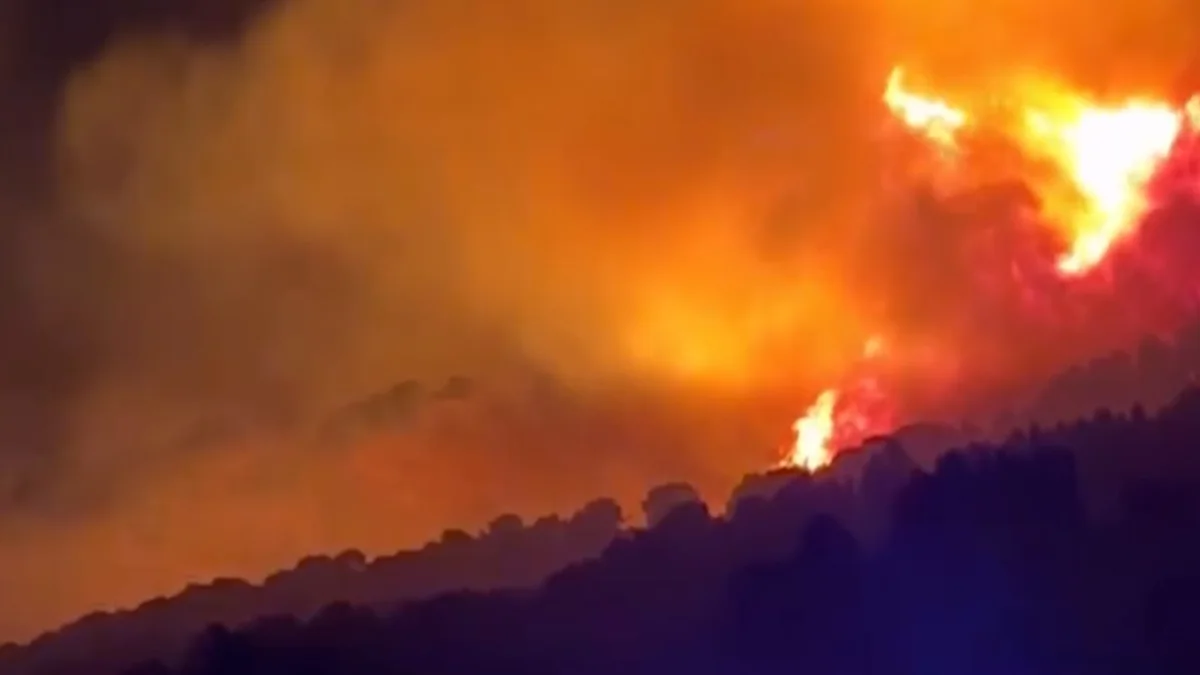 Wildfire lights up night sky near Heise Bridge