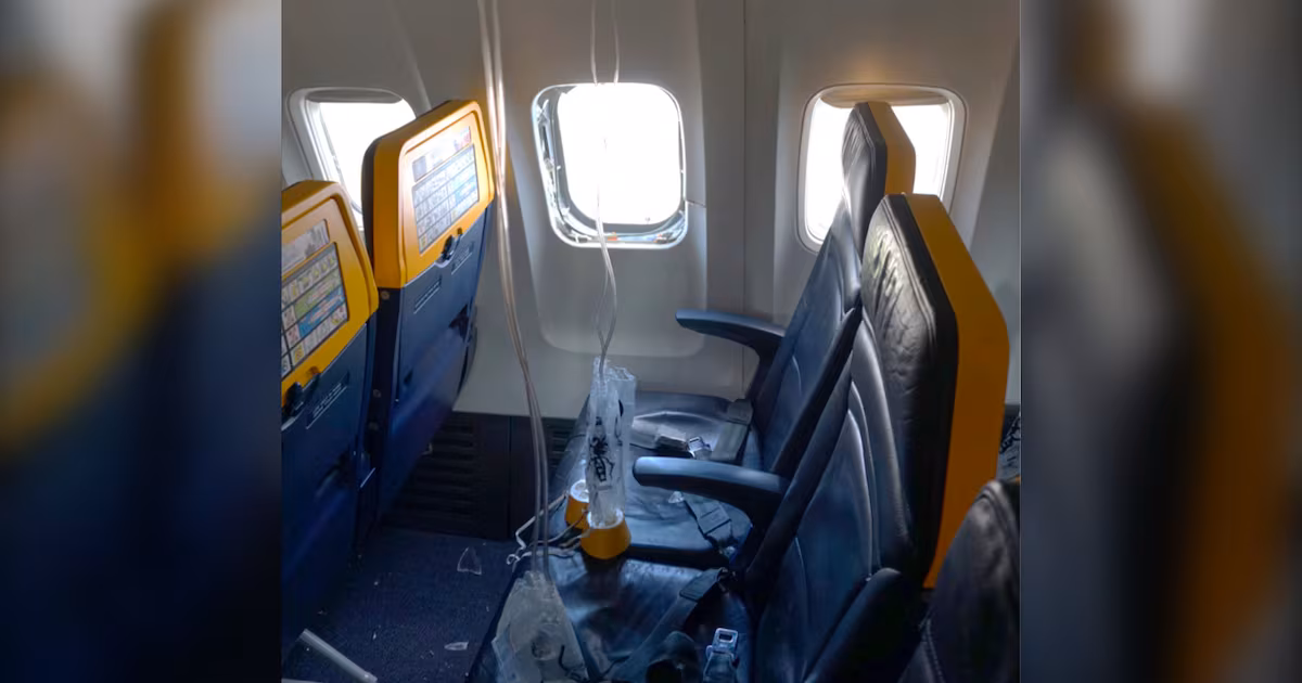 Broken engine parts shattered the Ryanair plane window that a passenger’s head got sucked into: NTSB