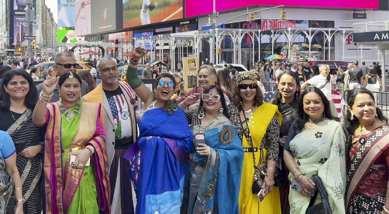 Diversity of Indian sarees, textile heritage displayed by diaspora women at Times Square