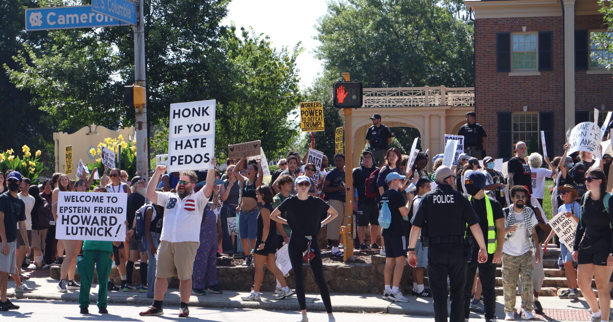 Hundreds protest outside Chapel Hill's G20 Innovation Ministerial, criticizing artificial intelligence