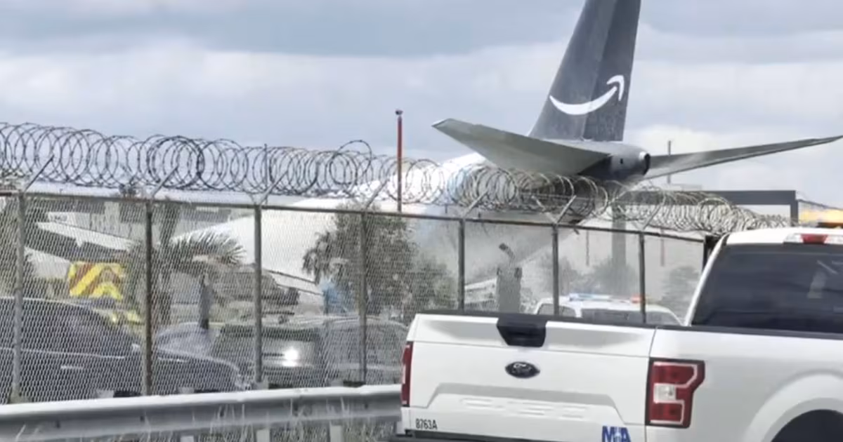 Amazon cargo aircraft overruns runway in Miami, striking multiple vehicles