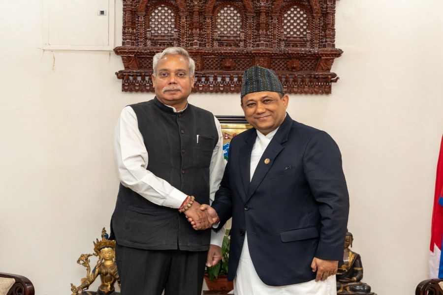 Indian Ambassador Srivastava pays farewell call on FM Khanal