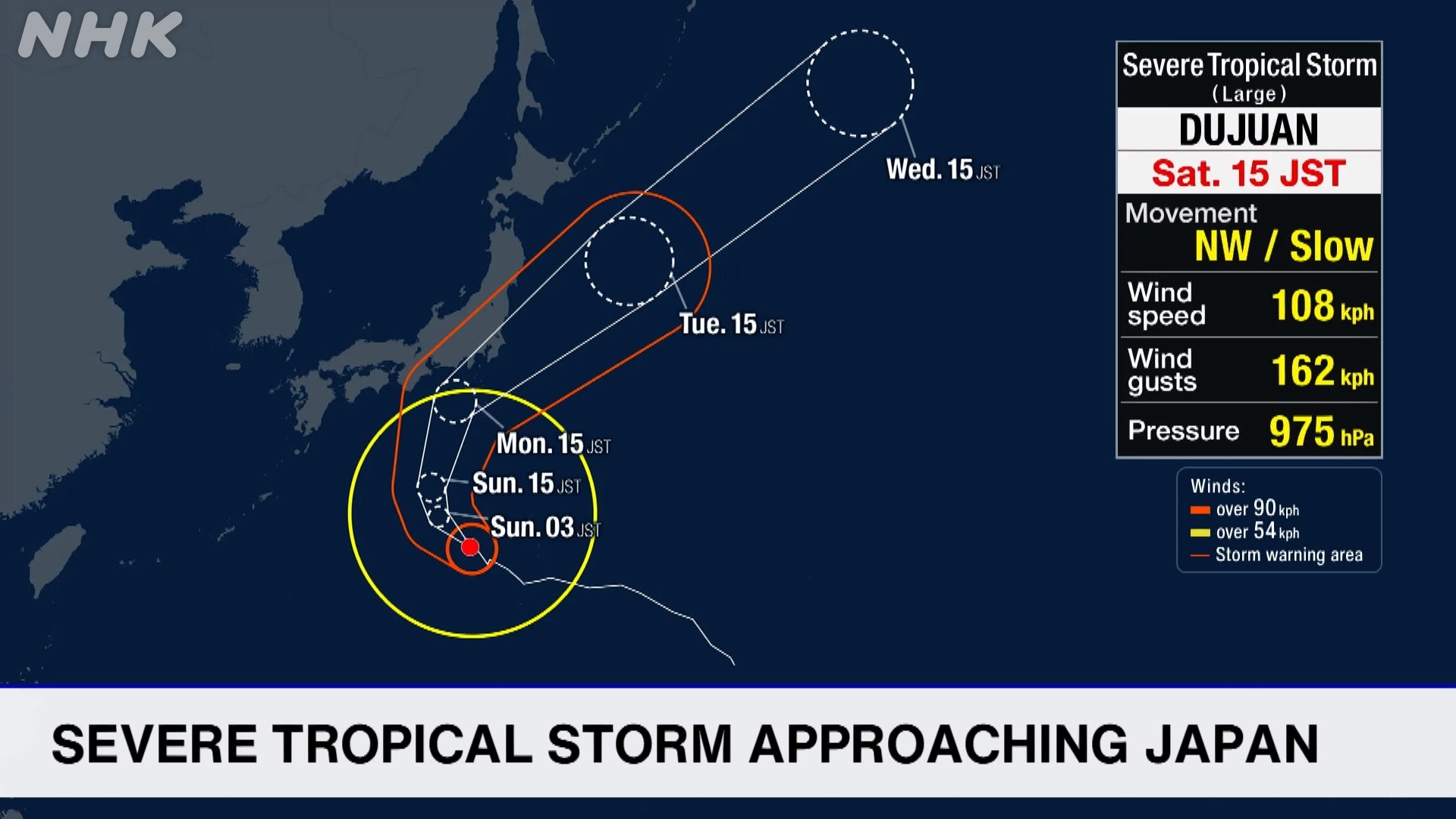 Severe tropical storm Dujuan approaching Japan