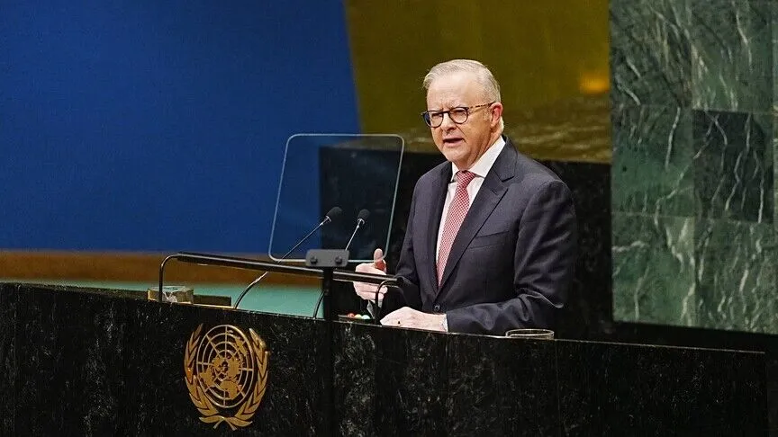 Australia's prime minister calls for stronger international action on Palestine and Iran at UN